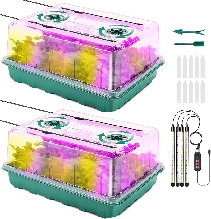 Eglotes 96 Cells Seed Starter Tray with Grow Light, Seed Starter Kit with Adjustable Humidity Dome, Seed Starting Trays Plant Starter Kit for Seeds Growing Starting, Indoor Gardening, Greenhouse