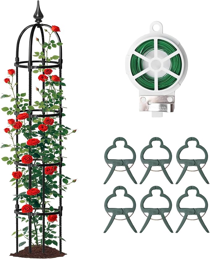 Garden Obelisk Trellis for Climbing Plants Outdoor, 1Pcs 6.7FT Rustproof Metal Plant Flower Trellises,Garden Obelisk Trellis for Indoor Outdoor Flowers Vegetable Fruits Vines Support(Black)