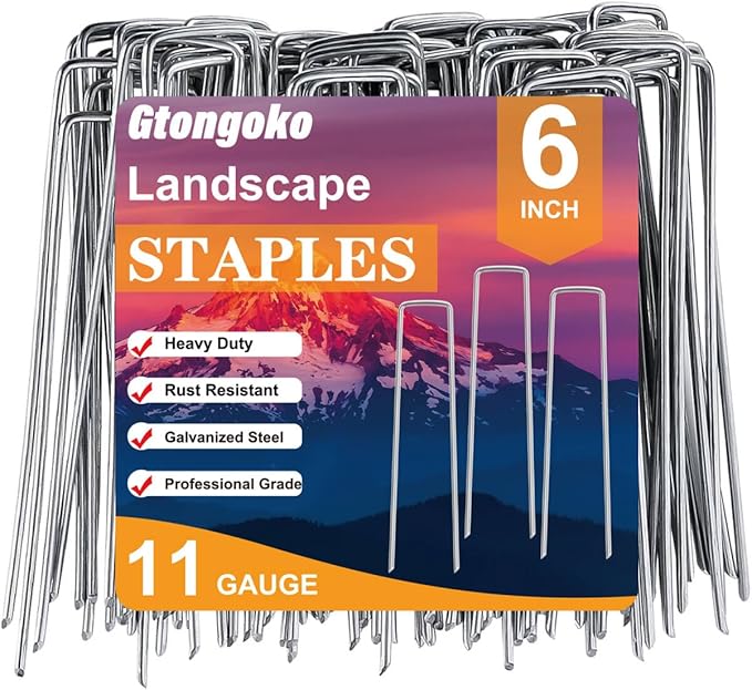 Gtongoko 50 Pack Galvanized Landscape Staples, Garden Stakes, Tent Stakes, Plant Cover Stakes 6 Inch for Landscaping Securing Weed Barrier Fabric, Irrigation Tubing, Holding Fence