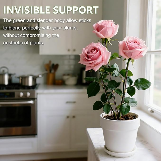 15Pcs Orchid Stakes,SupKing 17.7 Inch Plant Support Sticks Invisible Bendable Green Pole Rods for Small Indoor Outdoor Potted Plants Comes 20Pcs Ties-Brown