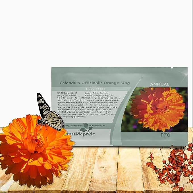 Outsidepride Orange King Calendula Seeds - 2000 Pcs Annual Edible Flower Seeds for Planting for Dishes & Wellness Uses, with Vibrant Blooms for Cut Flower, Container, & Pollinator Gardens