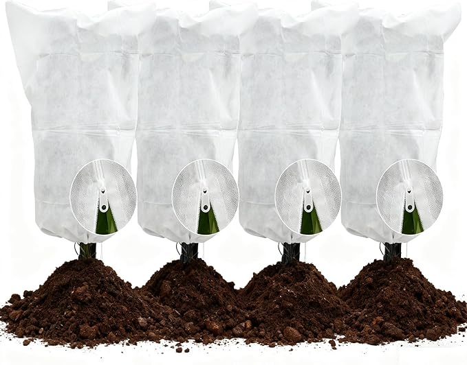 EAONE Plant Covers Freeze Protection 47x71”, Set of 4 Winter Frosts Cloth for Outdoor Plants, Reusable Frost Blankets Tree Wrap Protector for Shrub Cold Weather Bird Insect Prevention, White