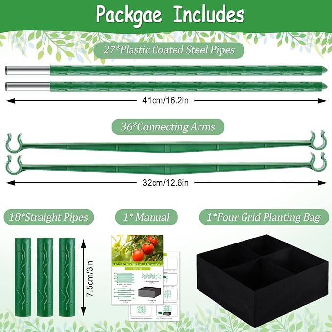 Tomato Cages, Square Tomato Plant Stakes Support Cages Trellis for Garden Climbing Cucumber, Vegetables, Flowers, Fruits with 30 Gallon Grow Bags