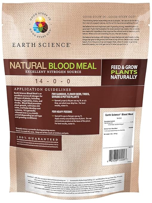 Earth Science Natural Blood Meal Plant Food—3 lb—Organic Nitrogen for Thriving Plants – Feed Flowers, Vegetables, Trees, Shrubs & Potted Plants – Activate Compost, Vibrant Growth, Bigger Harvests