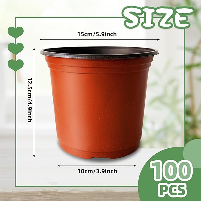 Baaxxango 100 Pcs Plant Nursery Pots,6 Inch Thicker Plastic Seedling Pots with Holes,Seed Starting Pot Flower Plant Container for Succulents,Seedlings,Cuttings,Transplanting