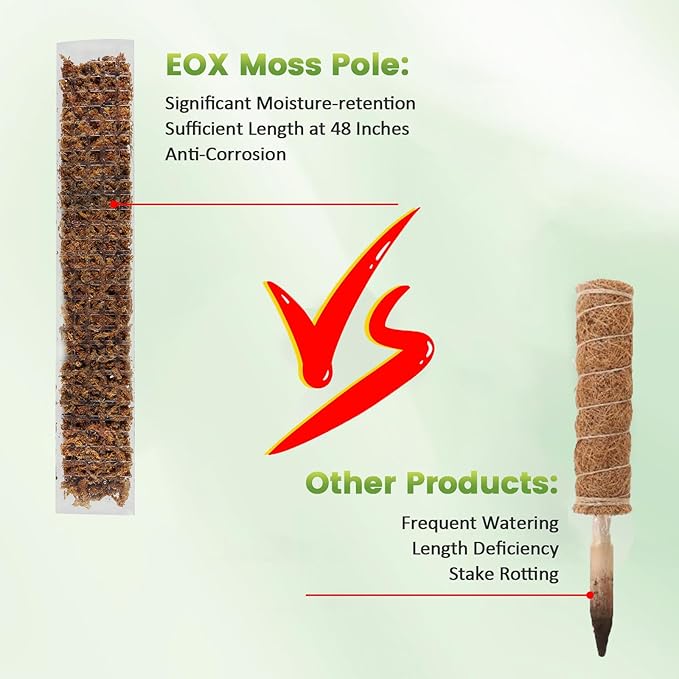 EOX 2 Pcs 48 Inch Plastic Moss Pole for Monstera, Large D Shaped Poles for Climbing Plants Work with Sphagnum Moss, 94 Inch Plant Stake Set of 2, Garden Ties