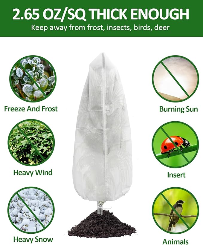 EAONE Plant Covers Freeze Protection 47x71”, Set of 4 Winter Frosts Cloth for Outdoor Plants, Reusable Frost Blankets Tree Wrap Protector for Shrub Cold Weather Bird Insect Prevention, White
