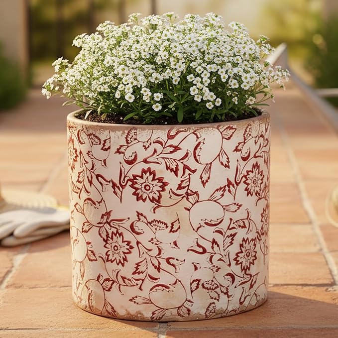 7.7" Planters For Indoor Outdoor Plants, Rustic Pots For Plants, Vintage Plant Pots Indoor, Tuscan Indoor Tree Pot, house decor, gardening gifts for women, Red Flower Pot Outdoor For Garden, Large