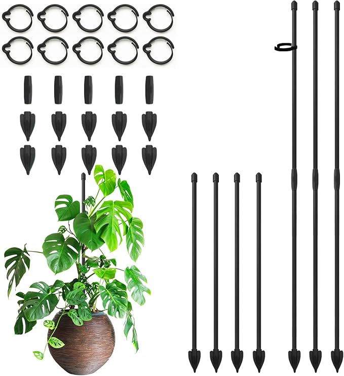 Plant Stakes for Indoor Plants, RIFNY 14 Inch Plant Support Stakes with Clips, Tall Adjustable Plant Sticks for Indoor Monstera Tomato Orchid Potted Plants Flower (10 PCS, Black)