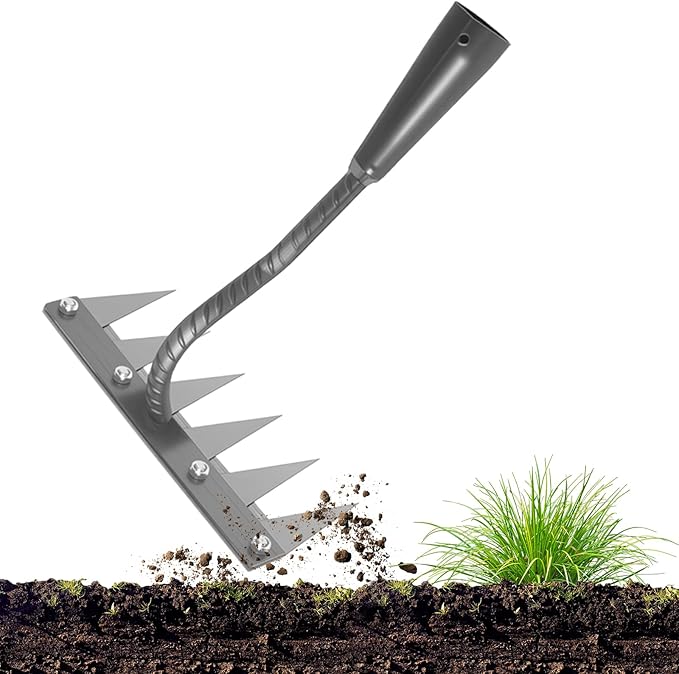 Iron Weeder Tool Without Long Handle, 6 Teeths Manual Weeder Remover Tool, Hand Weed Rake and Garden Hoe for Gardening, Heavy Duty Uprooting Weeding Pull for Yard, Lawn, Patio and Garden