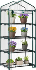 Outvita Mini Greenhouse, Small PVC Plant Green House with 4 Tiers Rack, Shelf Clips, Roll-up Zipper Door, Gardening Supplies for Indoor Outdoor Seedling Frost Protection, 27"x19.6"x63" Transparent