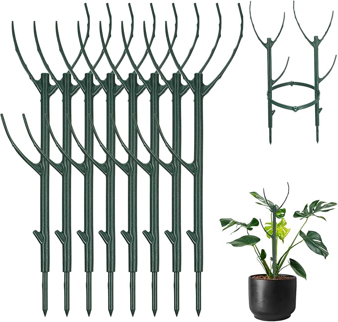 5 Pcs Stackable Plant Support Stakes Stem Holder Structures Frame & Plant Cage Support Rings Half Round for Sphagnum Twig Trellis Indoor Outdoor (5pcs × Bracket, 2m × Hook and Loop)