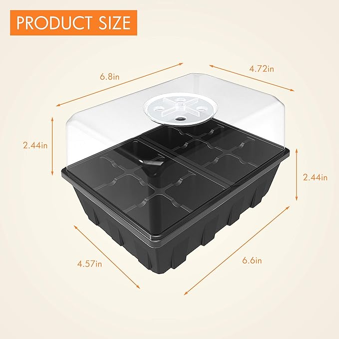 Gardzen 10 Pack Seed Starting Tray, Plant Germination Trays, Seed Starter Kit with Adjustable Humidity Vented Dome, Plant Growing Kit 6.6" x 4.5", Total 120-Cell, Black