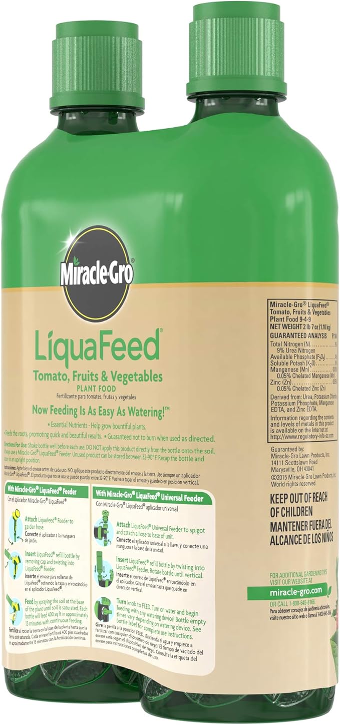 Miracle-Gro LiquaFeed Tomato, Fruits and Vegetables Plant Food, For In-Ground and Container Plants, 16 oz., 2-Pack