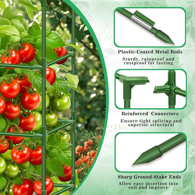 Riare 2 Pack Square Tomato Cages for Garden Plant Support- 60 Inch Heavy Duty Tomato Cage Garden Stakes Tomato Trellis for Climbing Plants Vegetables Flowers Outdoor Indoor