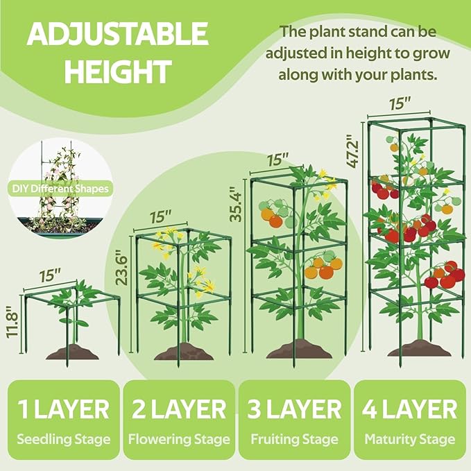 3 Pack Tomato Cages for Garden - 48" Square Tomato Cage for Pots & Raised Garden Bed - Heavy Duty Tall Tomatoes Trellis Plant Stakes Support for Vertical Climbing Plants Vegetables & Flowers