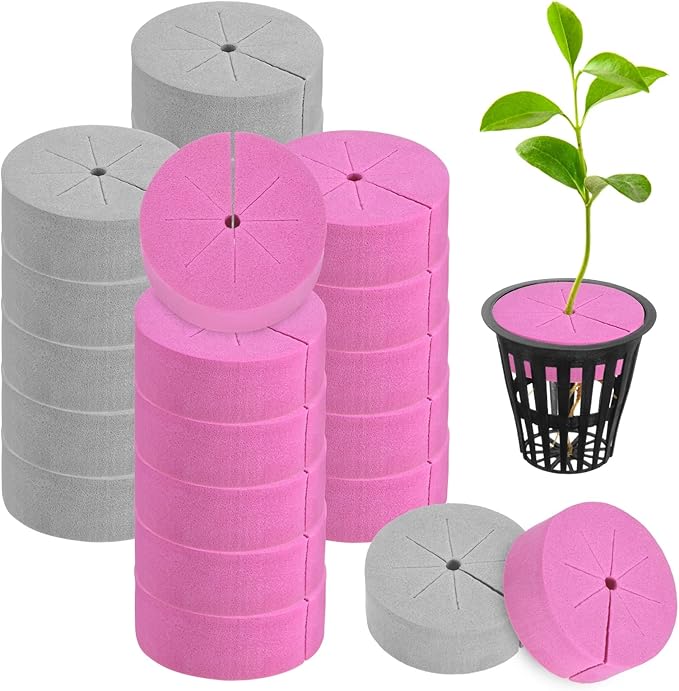 20-Pack Cloning Collars Inserts, Hydroponics Sponge Systems Cloning DIY Foam Cloner Inserts Fits 2" Net Pots for Hydroponic/Clone Machines/Plant Germination [Grey, Rose Red]