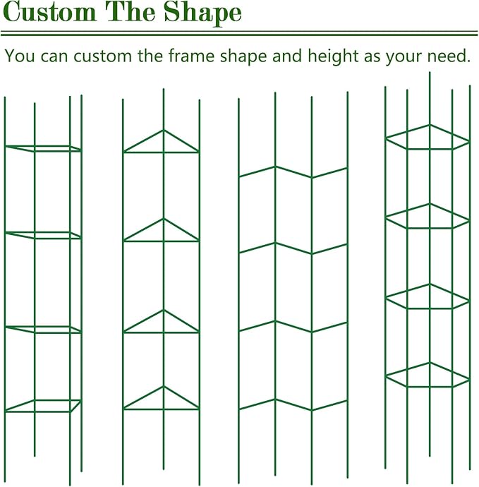 6Pack 12" Width Up to 63" Height Adjustable Square Tomato Cages for Garden, Plant Support Stakes for Climbing Vegetable, Tomatoe, Flower, with Twist Ties Snap-On Stake Arms