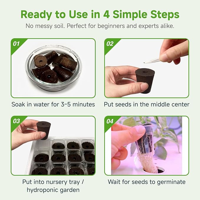 MEYCEMT Hydroponic Growing Sponges 50 Pack, Universal Fit Sponges & Seed Pods for Starting Seeds, Indoor Outdoor Garden for Seed Germination & Plant Cloning, Stronger Roots