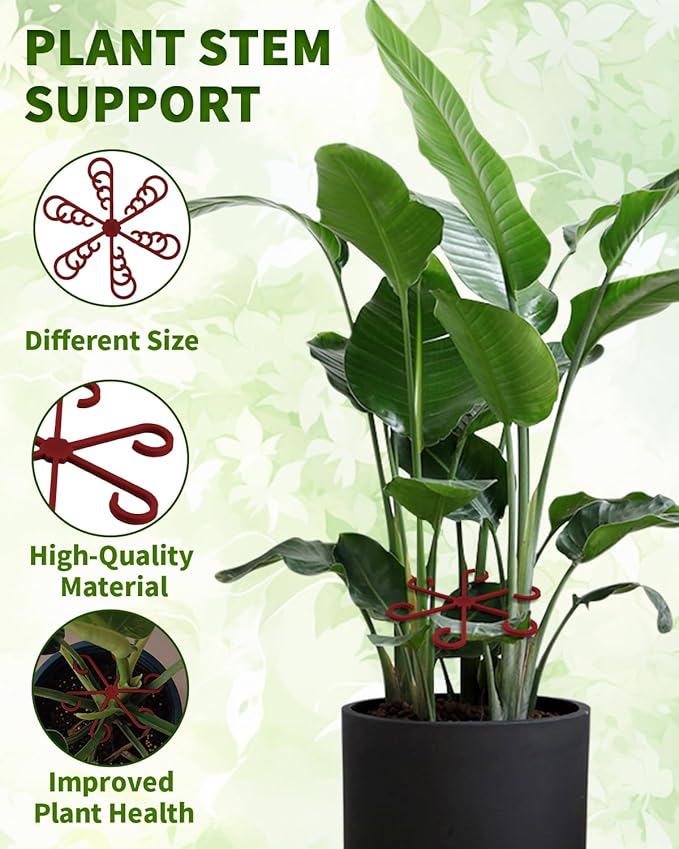 4 PCS Plant Stem Support, Climbing House Plant Stem Support, Plant Supports for Indoor Plants, Reusable Houseplant Accessories（Red）