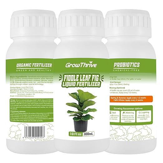 Organic Fiddle Leaf Fig Fertilizer Liquid - 10oz Microbial Probiotic Plant Food for Ficus Lyrata - Promotes Roots & Greener Leaves