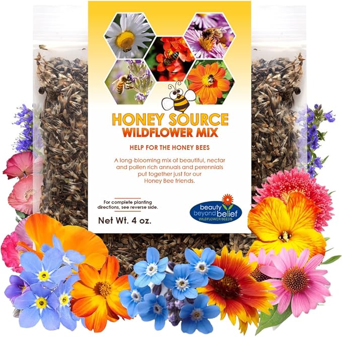Honey Source Wildflower Seeds Mix for Honey Bees - 4oz, Premium Annual and Perennial Flower Seed Mix – Bulk Planting for Pollinator