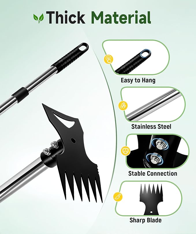 71in Weed Puller Tool with Long Handle, 2 in 1 Adjustable Manual Weeders for Uprooting, Heavy Duty Hand Weed Rake and Garden Hoe with Gloves for Gardens, Lawns, Yards