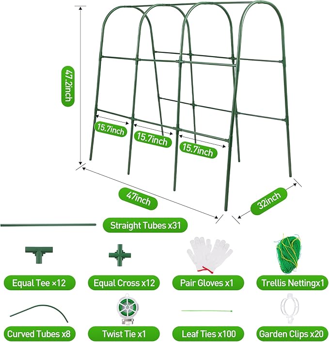 Cucumber Trellis for Raised Garden Bed, U-Shape Plant Support Metel Trellis for Climbing Plants Arch Trellis with Netting for Outdoor Cucumbers,Tomatoes,Vine Climbing Plant(47.2''X32''x47.2''(LxWxH))