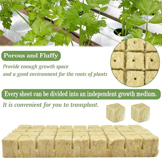 Halatool 1.2 Inch Rockwool Cubes Garden Hydroponic Pods Starter Plugs for Hydroponics Soilless Cultivation Seedling Starting Cuttings Clone & Plants Propagation (4 Sheets, 144 Plugs in Total)