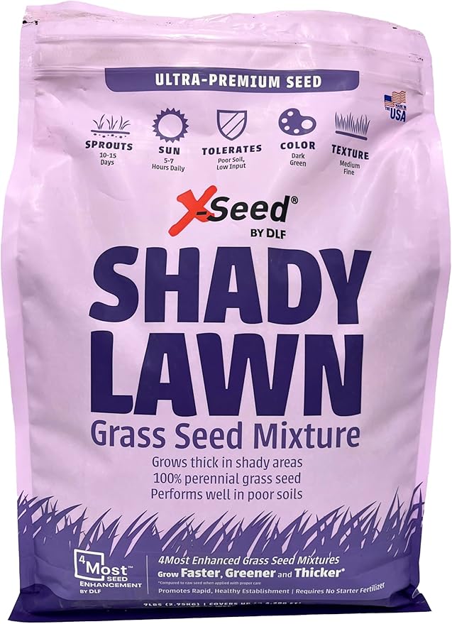 X-Seed Ultra Premium Shady Lawn Grass Seed Blend – Heavy Shade Grass Seed Mixture – Grows Thick in Shady Areas, Performs Well in Poor Soils, Requires Less Fertilizer and Water – 3 lbs.