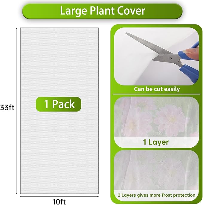 10 * 33 FT Plant Covers Freeze Protection, 1.05oz/yd² Frost Cloth for Outdoor Plants, Floating Row Cover Frost Blankets for Winter Garden Vegetables, Reusable Plant Frost Protection Covers