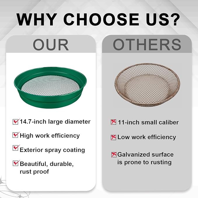 2PCS Large Soil Sifter for Gardening 14.7 inch Dirt Sifter with Garden Mat, Heavy Duty Metal Material Compost Sifter Rock Sifter for Rocks Soil Compost Filtering