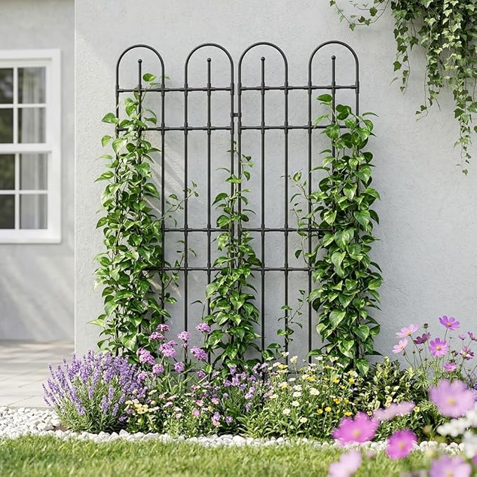 Black Garden Trellis, 71x21 Inch Metal Arch Decoration with Rustic Iron & Black Coating, 2 Pack Outdoor Plant Support for Climbing Roses, Vines, Flowers, Vegetables