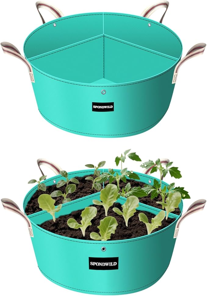 [Upgraded] 2 Pack 10 Gallon 3 Compartment Grow Bag, Vegetable Growing Bag Thickened PE Garden Pots with Drainage Holes, Branch-Binding Holes, Reusable Plant Bag for Vegetables,Flowers
