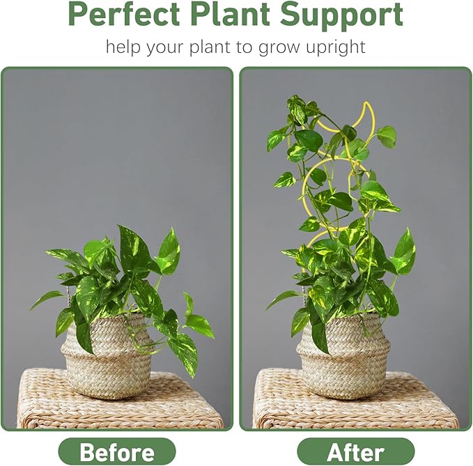 Larger 23inch Plant Trellis for Climbing Plants Indoor, Trellis for Potted Plants with Ties, Metal Climbing Plant Support for Houseplant Flower Pothos Trellis, 4 Different Panels, Pale Gold