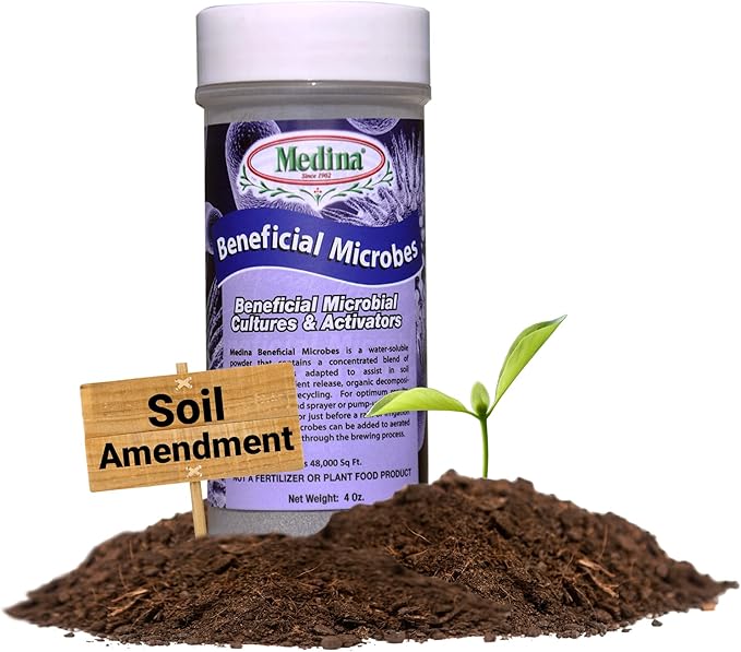 Medina Beneficial Microbes - Enhance Soil Nutrient & Health with Natural Blend, Ideal for Home Gardens, Concentrated 4oz Jar - Treats up to 24,000 sq ft, Sustainable, Long Shelf Life