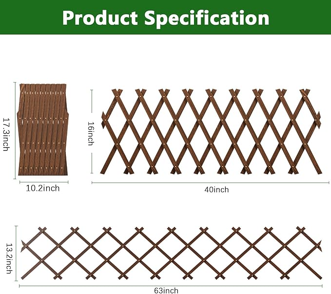 4 PCS Expandable Garden Trellis, 13.2" x 63" Trellis for Climbing Plants Outdoor, Wooden Lattice Fence Wall Panel Lattice Panels for Outside, for Climbing Plants Vine Ivy Rose Cucumbers Clematis