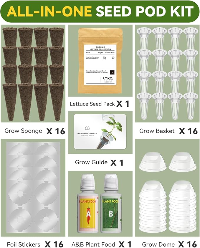 Red Romaine Lettuce Seed Pod Kits for AeroGarden, Ahopegarden, iDOO Hydroponics Growing System Indoor Herb Garden, 400+ Seeds, Including American Fast Lettuce, Red Romaine Lettuce(16-Pods)