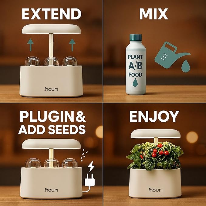 Nouri 5 pod Smart Garden for Home Cooks | w/Heirloom Tomato | Hydroponics Growing System | LED Grow Lights | Indoor Herb Garden Kit | Herb Growing Kit Indoors for Plant Lovers, Gardeners, Kitchen
