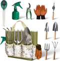 10-Piece Premium Gardening Tool Set—Includes A Moisture Meter, Heavy-Duty Rust-Resistant Stainless Steel Tools with A Storage Carry Bag. The Perfect Gardening Gift for Both Men and Women (Green)