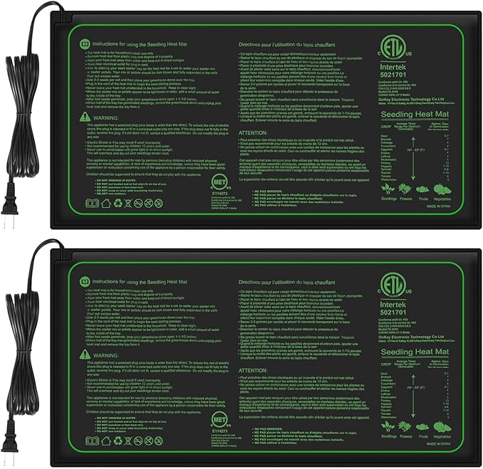 2PK Seedling Heat Mat with ETL Listed,Warm Hydroponic Heating Pad for Seed Starting,Indoor Gardening,Brewing and Greenhouses,Durable Waterproof Black Plant Heat Mat Works with 20"x10" Gardening Tray