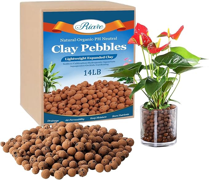 Riare 14 LBS Organic Expanded Clay Pebbles for Plants- 4mm-16mm Natural Leca Balls Lightweight Hydroponic Clay Pebbles Aggregate for Indoor Plants, Hydroponic Growing, Plants Drainage, Aquaponics
