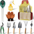 Garden Tool Set,10 Pcs Heavy Duty Gardening Hand Tools Set with Soil Moisture Meter and Storage Tote Bag,Rust-Proof Garden Supplies Kit for Planting,Ideal Gardening Gifts for Women