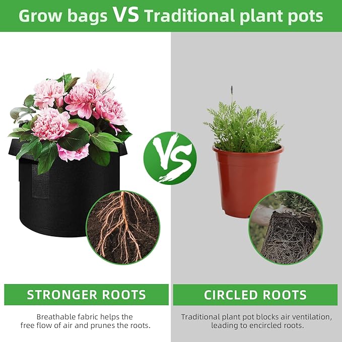 12-Pack 7 Gallon Plant Grow Bags, Thickened Nonwoven Fabric Pots with Handles, Vegetable Planter Bags Containers, Cloth Planters for Garden Vegetable/Flower/Plant/Fruits Outdoor (Black)