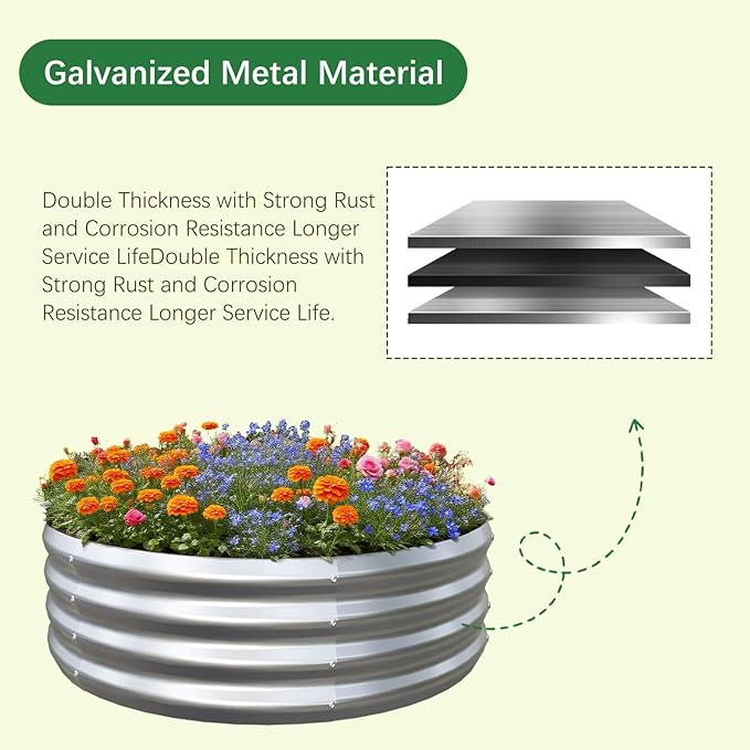 Galvanized Garden Bed Kit for Vegetables/Herbs/Flowers, Raised Planter Box, Outdoor, 2x2x1 Feet