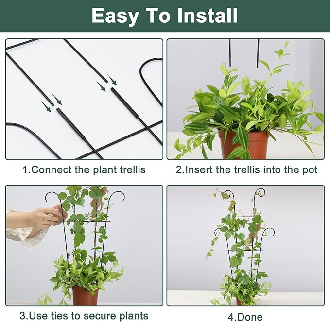 Coomin 23in Taller Plant Trellis for Climbing Plants Indoor, Sturdy Houseplant Trellis for Potted Plants with Ties, Vine Plant Support for Monstera Pothos Ivy, Plant Decor, 2P