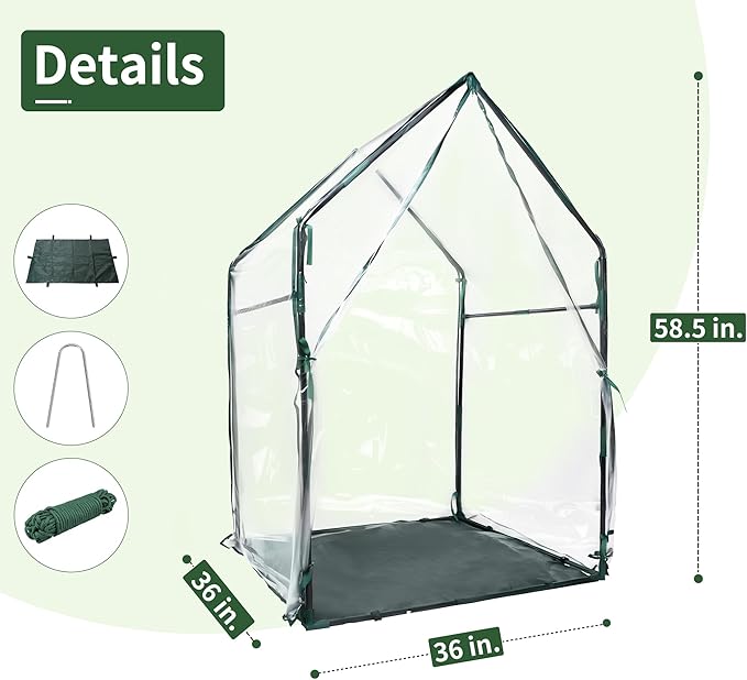 Mini Greenhouse 36"x36"x58.5" Plant Cover Tent Seed Starting Waterproof Floor Mat Small Plant Tent for Use on Patio Balcony Porch & Indoors/Outdoors