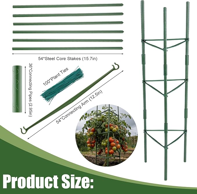 6Packs Tomato Cages, Tomato Trellis for Raised Garden Bed Adjustable Plant Support for Climbing Plants Outdoor Triangle or Square Stake Support for Tomatoes, Vine Climbing Plant(Up to High: 47.2'')