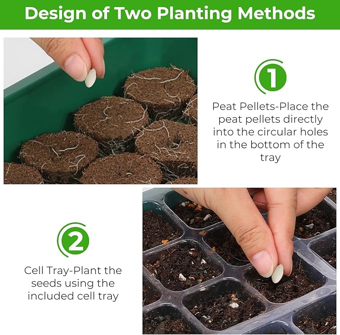 Seed Starter Tray with Grow Light, 6pcs Seed Starter Kits with Light and Adjustable Humidity Domes, Covers Height 3.9", Indoor Seedling Starter Plant Germination Trays (Green-Warm White)