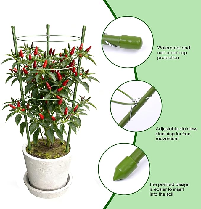4 Pack Plant Support Tomato Cages for Garden, 24 Inches Tomato Cages and Supports with Adjustable Rings for Garden Pots, Plant Stakes Tomato Trellis Rings for Climbing Plants